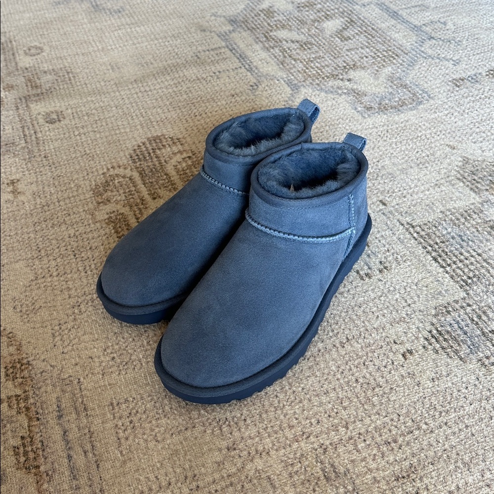 UGG Navy Plush Ankle Boots